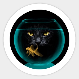 Black Cat & Goldfish Sticker